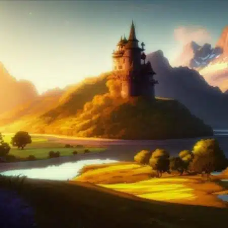 Dibujo de un castillo mágico en otoño, en referencia a la pregunta: ¿Por qué son importantes los cuentos infantiles de otoño?