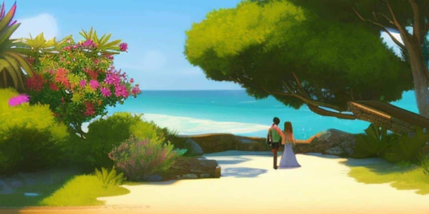 Otros cuentos largos 103 Dibujo de un paisaje con playa en verano en referencia a Otros cuentos largos.