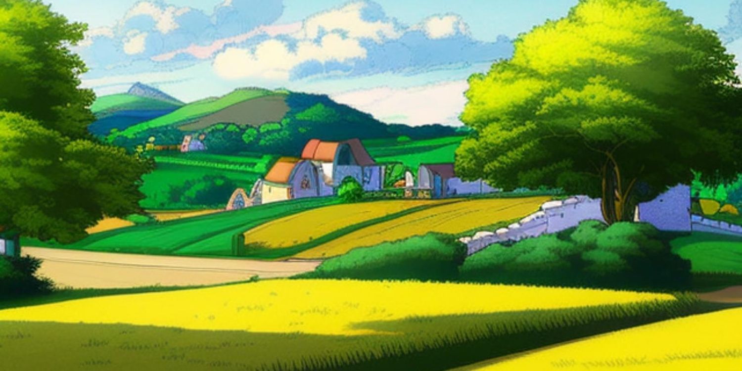 Cuentos cortos: Descubre relatos breves que capturan el corazón y la mente 29 Paisaje de un valle y un pequeño pueblo en un día soleado, en referencia los cuentos cortos.