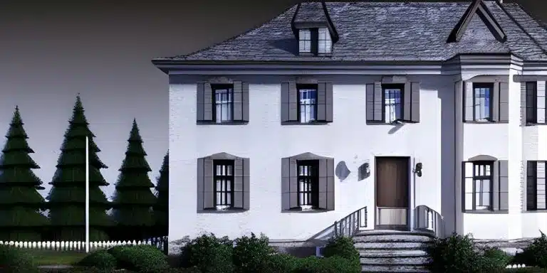 Dibujo de una casa grande en tonos tenebrosos.