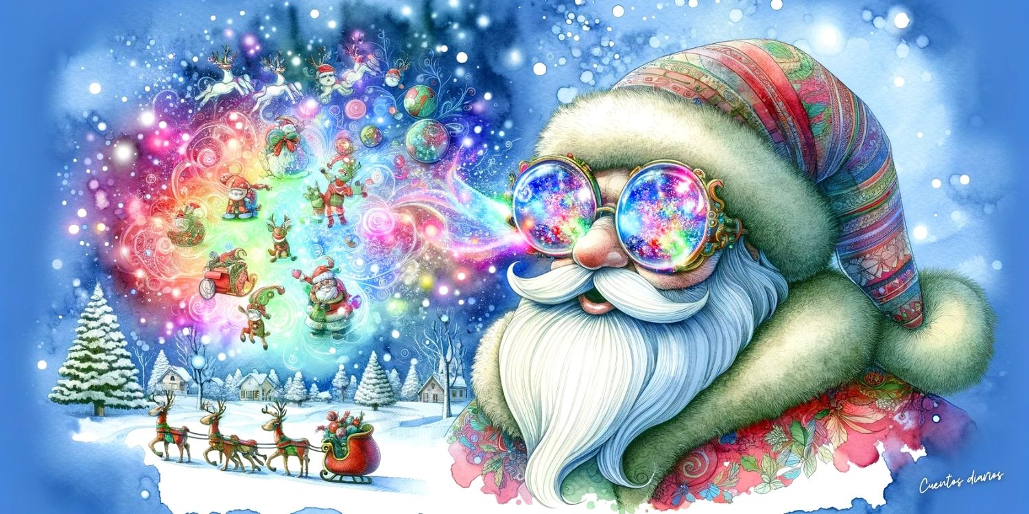 Dibujo fantástico de Santa Claus con unas gafas mágicas.