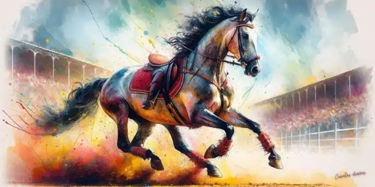 Dibujo de un caballo de carreras sin jinete.