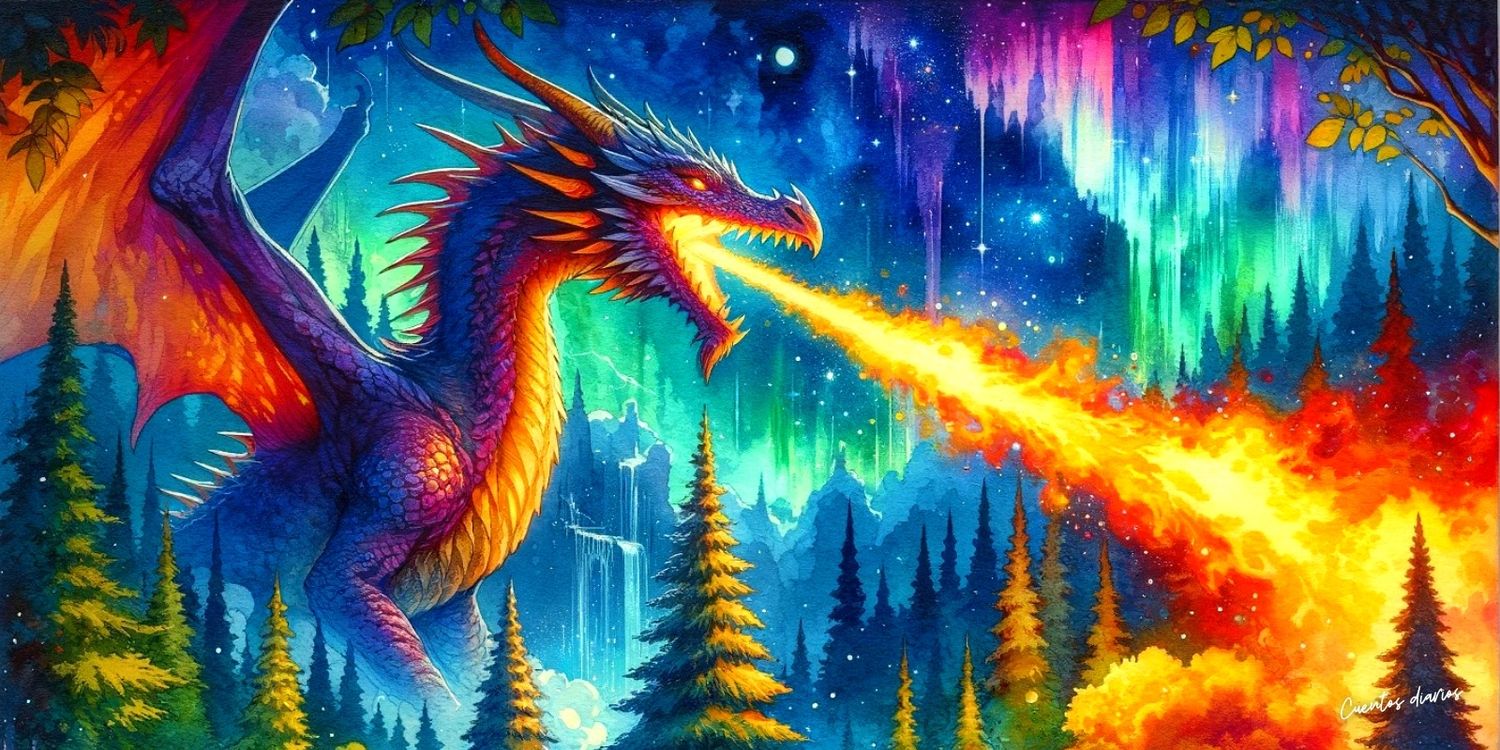 Dibujo de un dragón escupiendo fuego en referecnia a los cuentos de dragones.