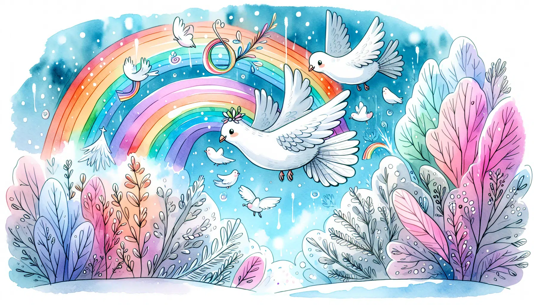 La paloma blanca y la búsqueda del arco iris en el cielo de invierno