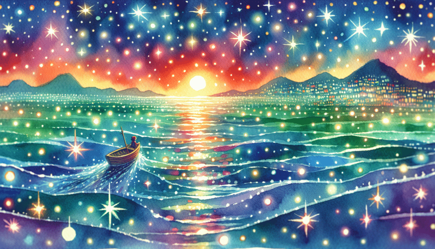 The little boat and the adventure across the sea of shimmering stars