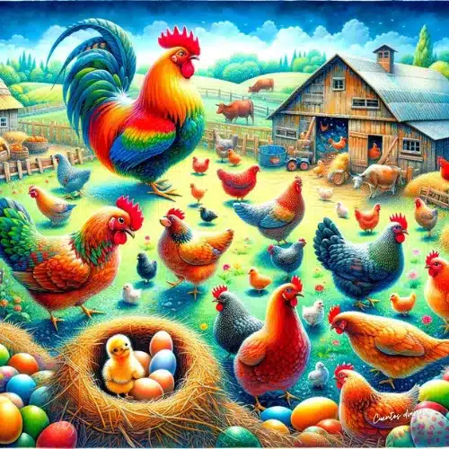 Dibujo cuadrado de unas gallinas.