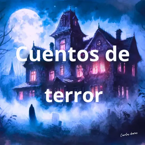 Dibujo de la típica casa de las películas de miedo, de noche y con la luna llena al fono en referencia a los cuentos de terror.