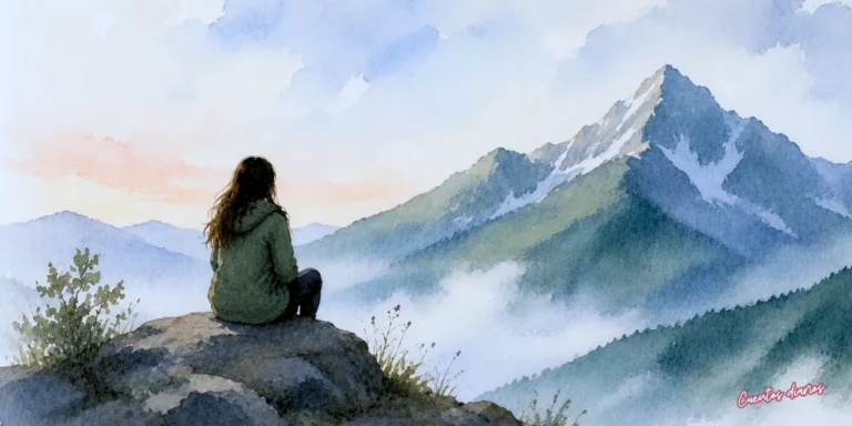 Ana contempla la Montaña Silenciosa durante su viaje en busca de respuestas sobre la desaparición de Javier.