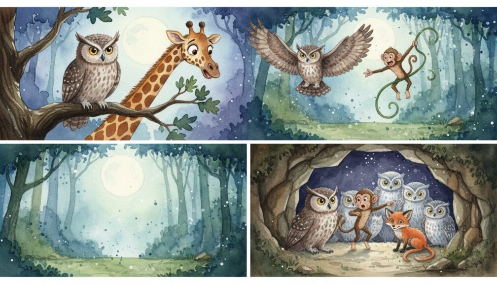 Cuento: "Sombras entre las ramas: El Búho Detective y el enigma del bosque" 3